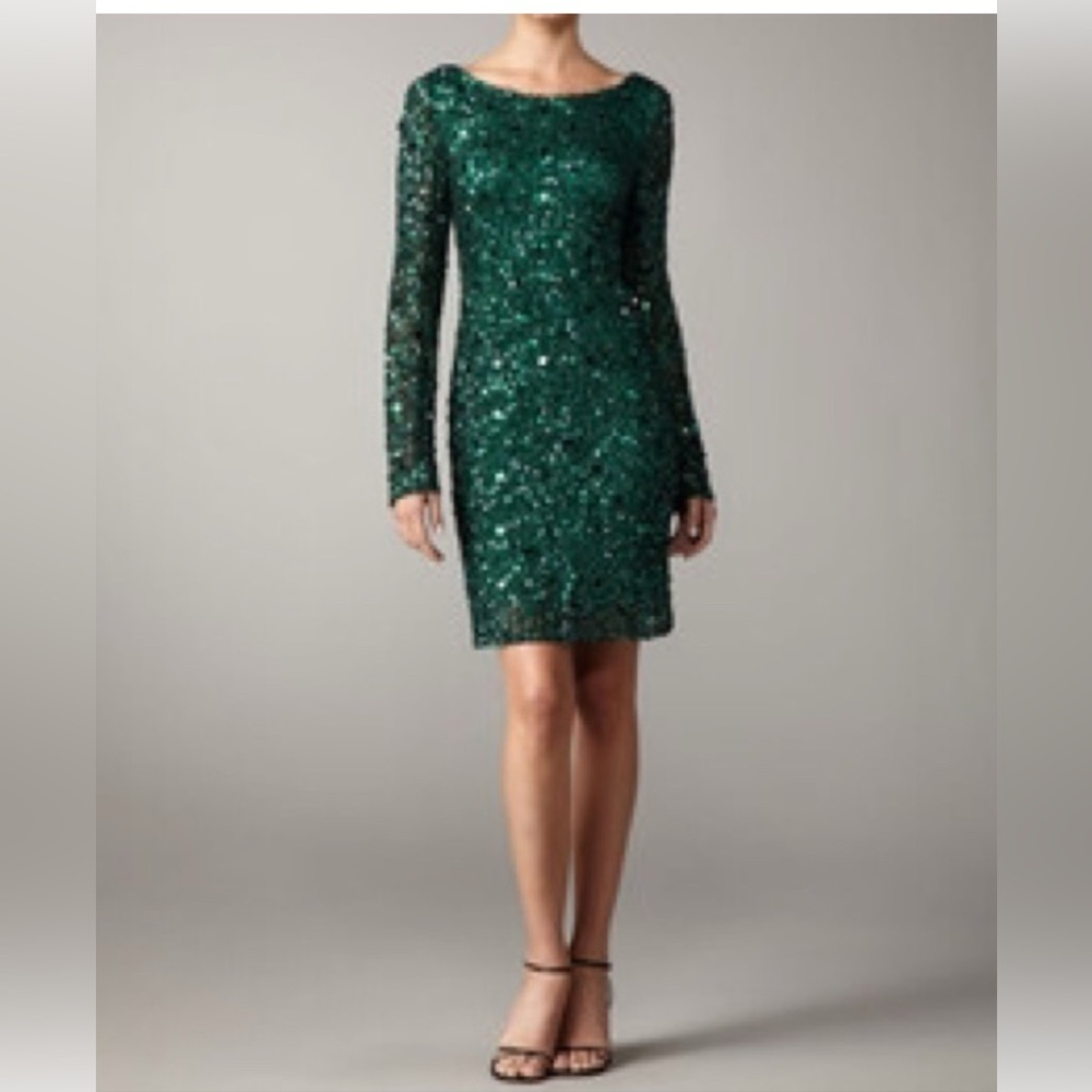 Emerald green sequin long sleeve dress - size 10